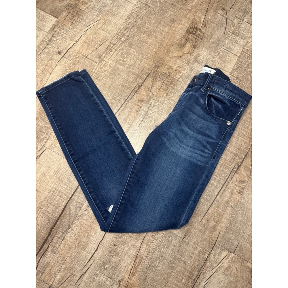 Madewell‎ High Rise Skinny Jeans Dark Wash Distressed Ripped Knee Raw Hem 26